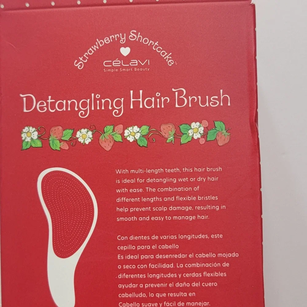 NEW STRAWBERRY SHORTCAKE By Celavi ‎ Red Florals DETANGLING HAIR BRUSH